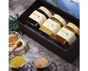 [선물세트]토종잡화꿀 500g / 계피꿀 500g / 화분 280g 3종 선물세트