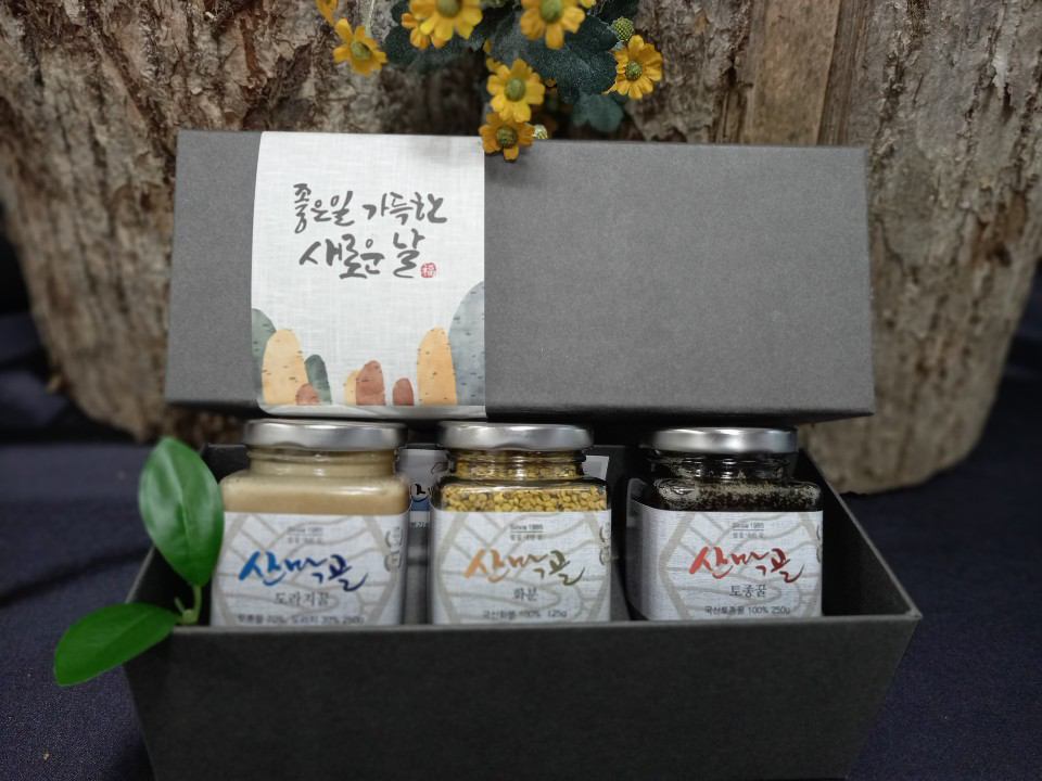 [설 선물세트]토종꿀 250g / 화분 250g /도라지꿀 250g 3종 선물세트